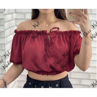 cropped manga curta blusa ciganinha