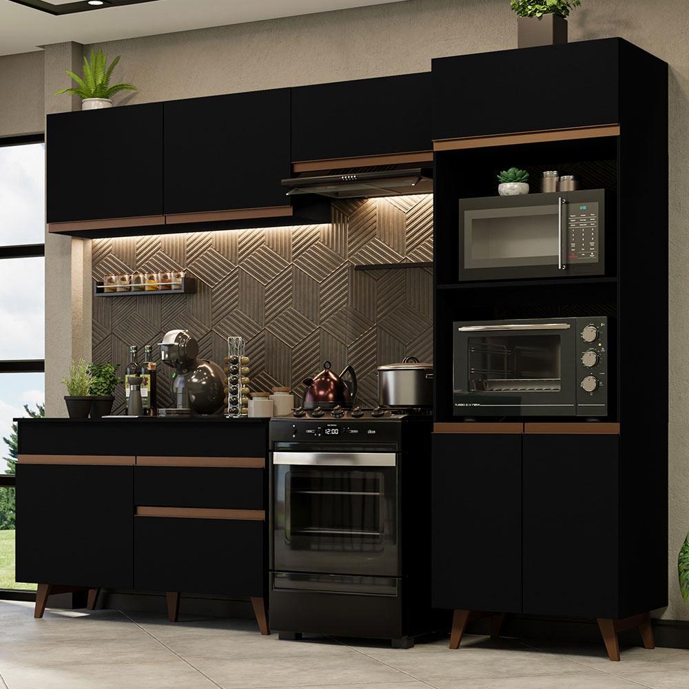 Armário de Cozinha Completa 260cm Preto Reims Madesa 09 - Home & Living