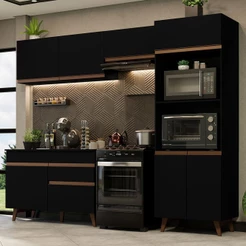 Armário de Cozinha Completa 260cm Preto Reims Madesa 09