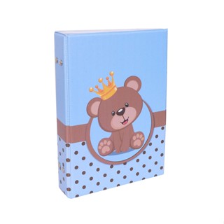Álbum fotográfico para 100 fotos 15x21 URSINHO PRÍNCIPE Bebê Azul Urso Rei Newborn