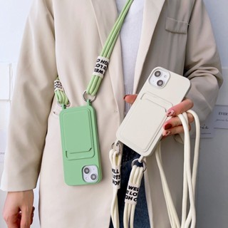 Porta-Cartões Carteira Macia Silicone Capa Para iPhone 13 14 12 Pro Max 14 Plus Colar Crossbody Cordão De Corda