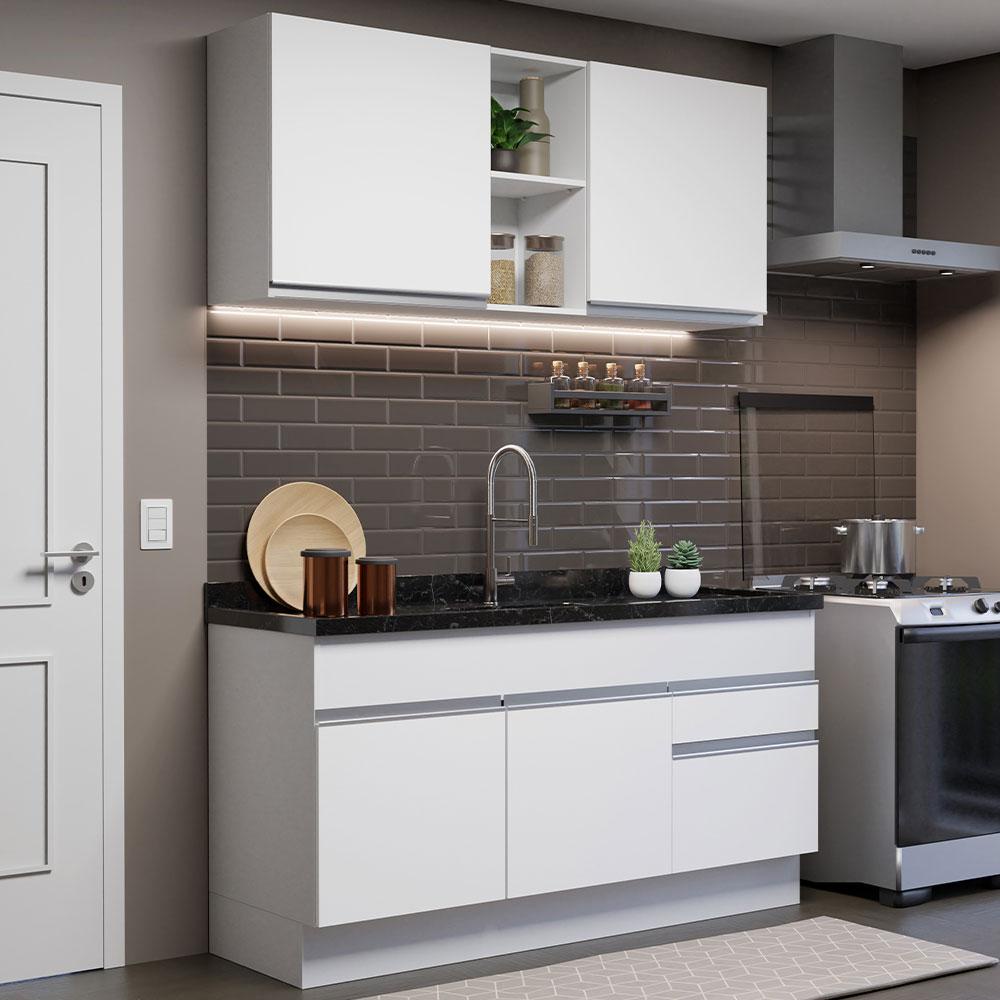 Armário de Cozinha Compacta 150cm Branco Glamy Madesa 02