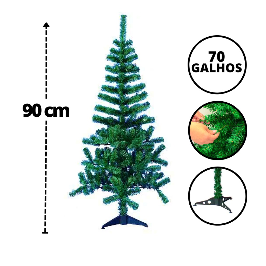 Árvore de Natal 90 cm Verde tradicional com 70 Galhos em Oferta na Shopee