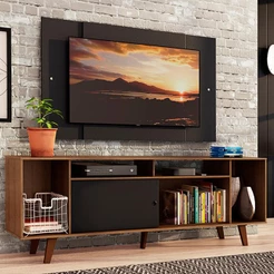 Rack Madesa Cancun e Painel para TV até 58 Polegadas com Pés - Preto/Rustic 7KD8