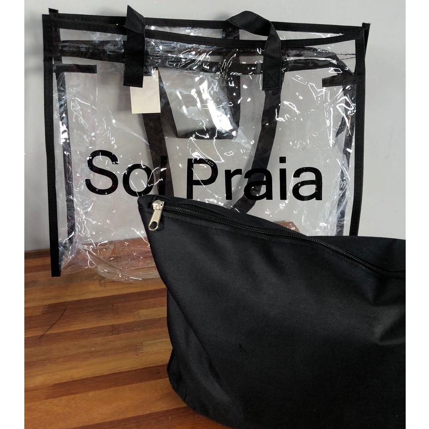 Kit Bolsa De Praia Necessaire Feminina Linda Transparente Moda Praia Com Necessaire Sol E