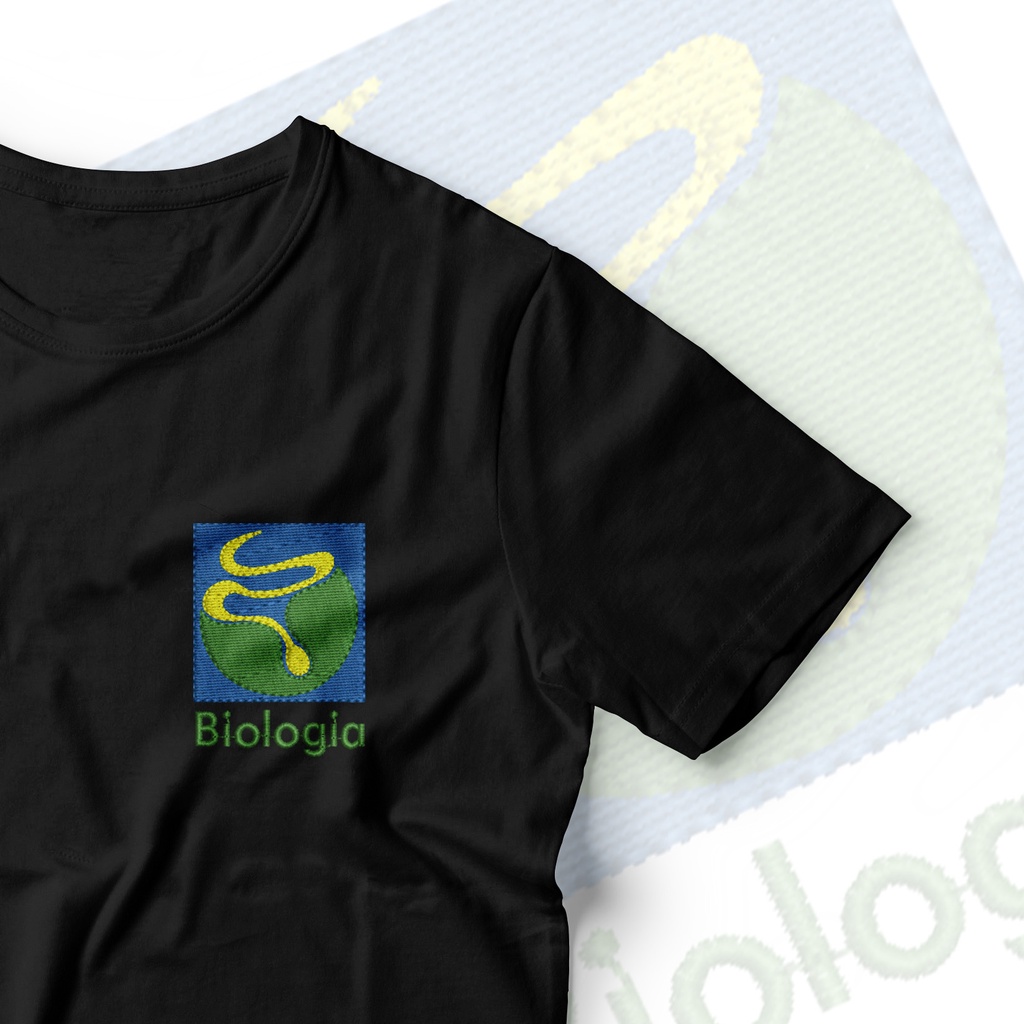 Camisa Biologia Bordada Símbolo Biologia em Malha PV Antipiling Faculdade de Biologia T-Shirt
