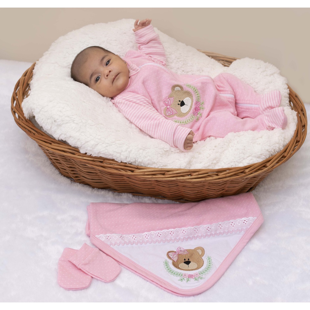 Kit saida de maternidade para bebe menina recem nascida , macacão com ziper  malha 100% algodão