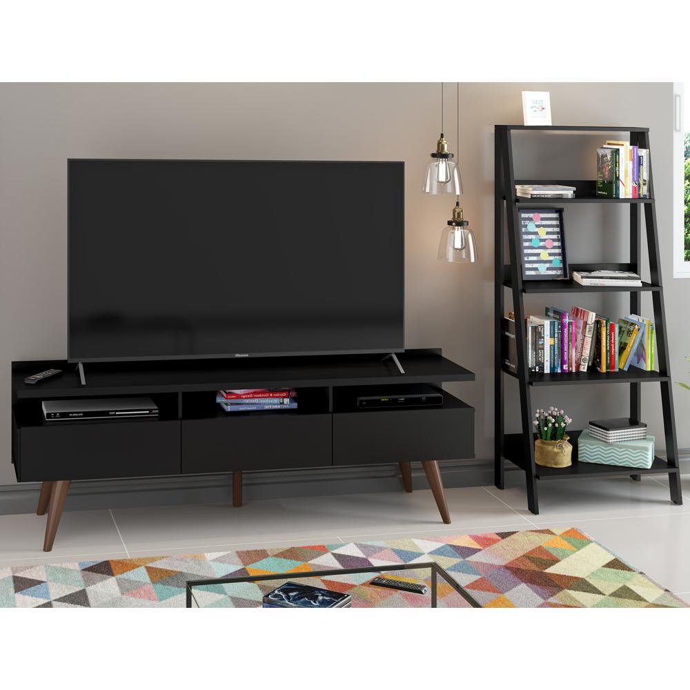 Rack para TV até 65 Polegadas Madesa Londres e Estante Escada - Preto em Oferta na Shopee