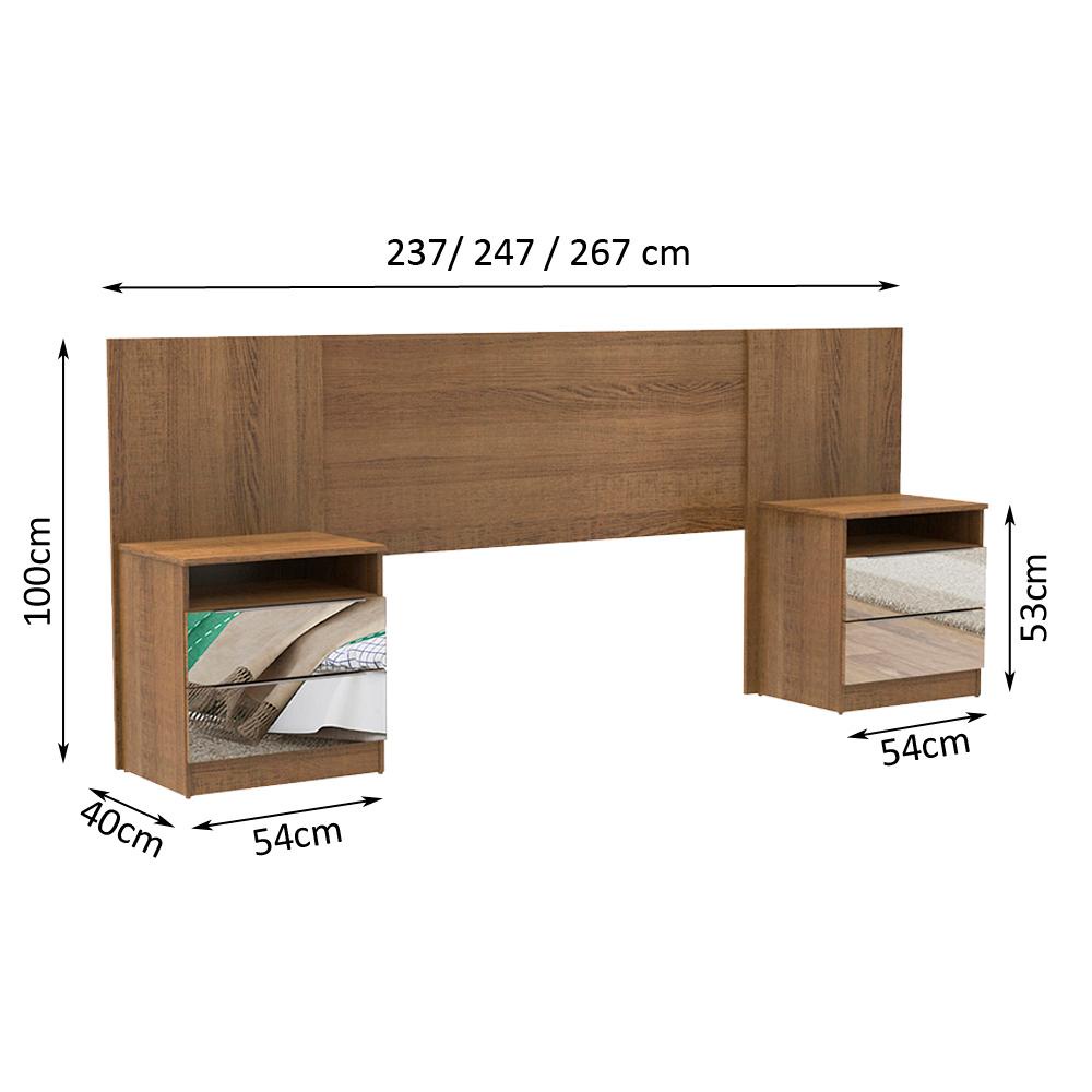 Detalhes do Cabeceira Extensível Madesa com 2 Mesas Laterais com Espelho - Rustic