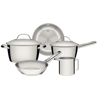 Jogo de Panelas Tramontina Allegra 5 Peças em Aço Inox Fundo Triplo Tampa com Saída de Vapor - 65660280 em Oferta na Shopee