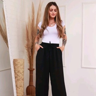 Calça Feminina Pantalona Wide Leg Duna com Laço Tendência 2023