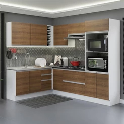 Cozinha Completa de Canto 100% MDF Madesa Acordes 419003 com Armário e Balcão - Branco/Rustic