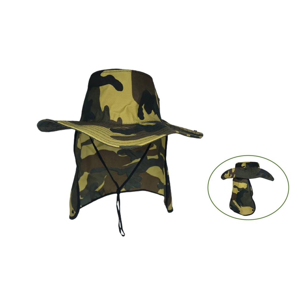 Chapéu Australiano com Aba Proteção Pescoço Camping Nuca Pescador - Camuflado Tan Multicam - Fashion Accessories