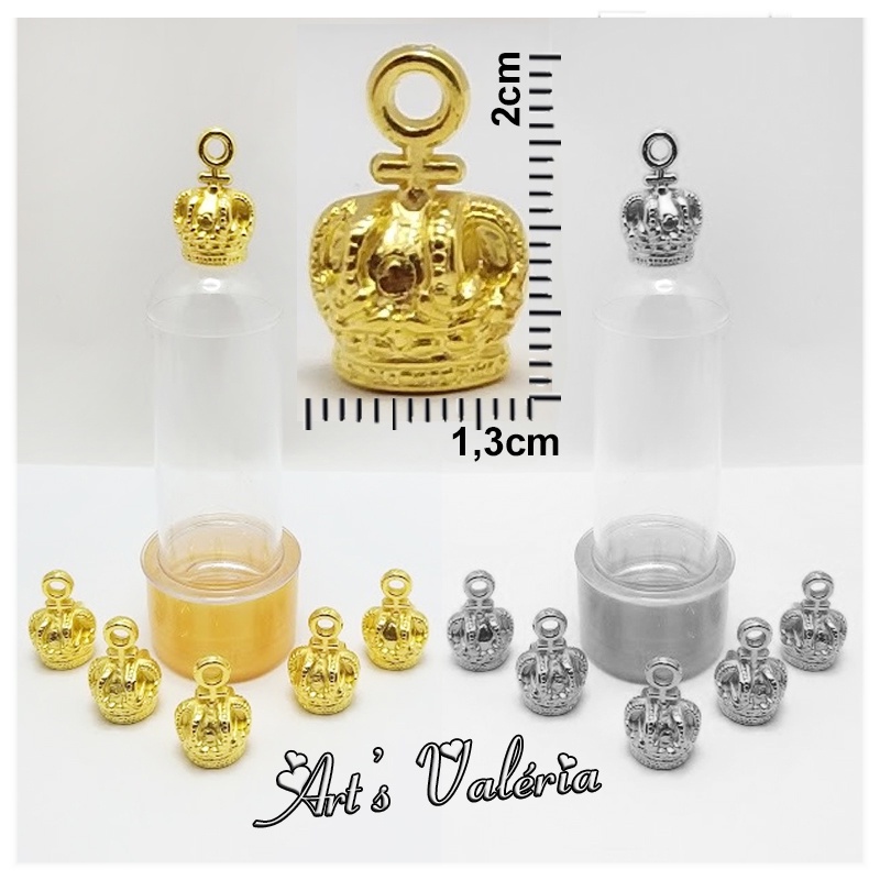 Pingente Mini Coroa ABS Dourada ou Prateada - Pacote com 50 unidades
