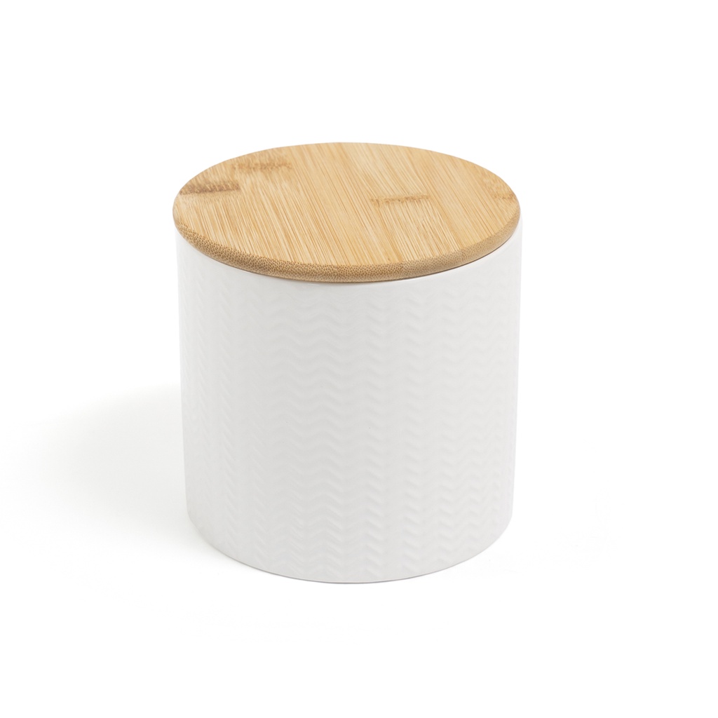 Pote zig zag dolomita com tampa bambu pequeno 900ml - Oikos - Home & Living