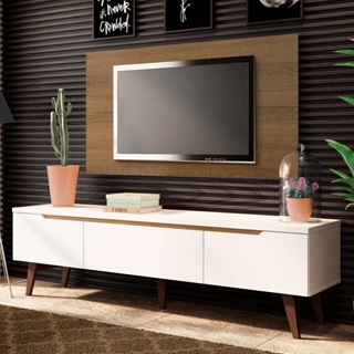 Rack Madesa Reims e Painel para TV até 55 Polegadas 2 Portas e 1 Gaveta - Branco/Rustic em Oferta na Shopee