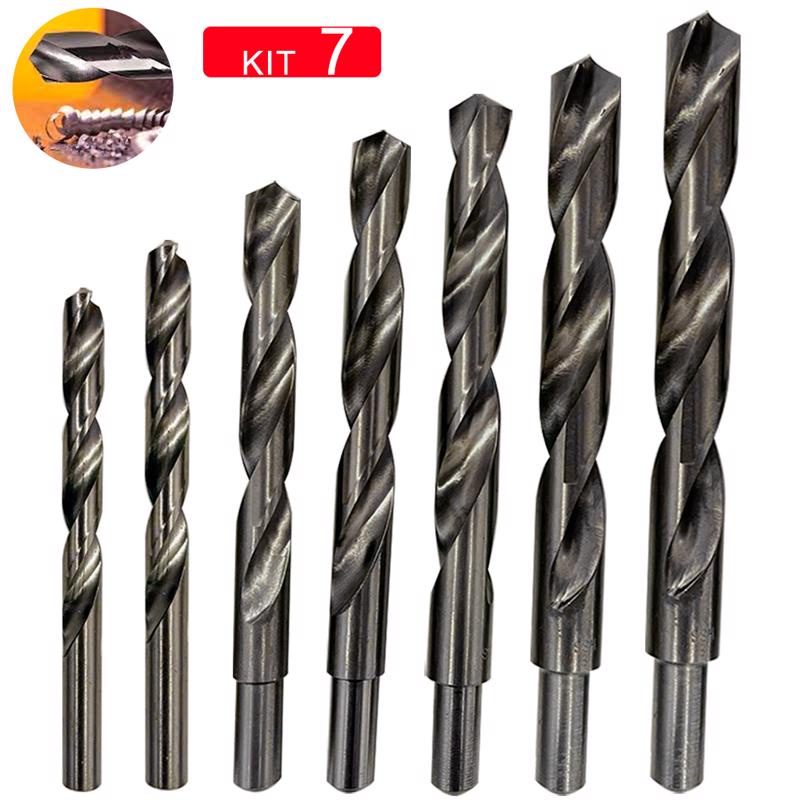Kit Jogo 7 Brocas Aço Rápido Para Metal Madeira 12,13,14,15,16,17,18mm Haste Rebaixada Profissional em Oferta na Shopee