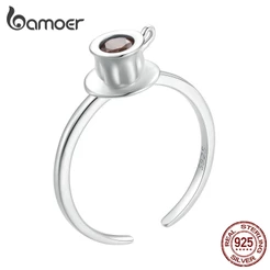 Bamoer 925 Silver Coffee Cup Abertura Do Anel De Prata Jóias De Moda Para Casais Mulheres Estudantes