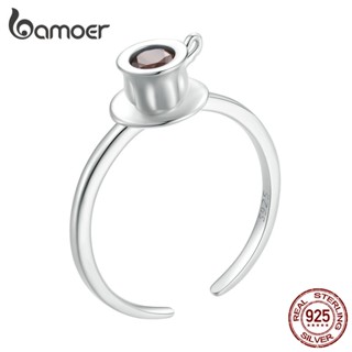 Bamoer 925 Silver Coffee Cup Abertura Do Anel De Prata Jóias De Moda Para Casais Mulheres Estudantes