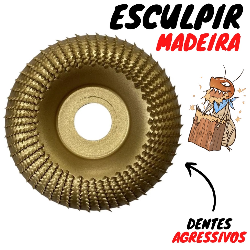 Disco Esculpir Desbastar Escultura em Madeira para Esmerilhadeira 100mm 4" - Sol
