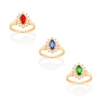 Anel de Formatura Rommanel Com Zircônias e Cristal Vermelho, Verde ou Azul em Oferta na Shopee