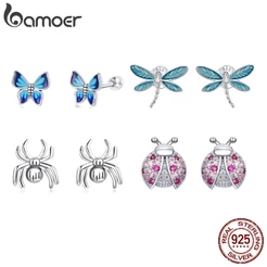 Brincos Bamoer 925 Prata Borboleta Inseto Orelha Pinos Fashion Joias Para Mulheres Presente SCE1285