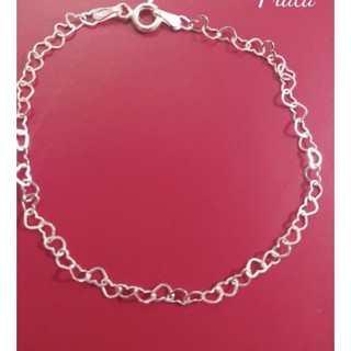 Tornozeleira Pulseira Feminina De Prata 925 Elo Corações Vazados