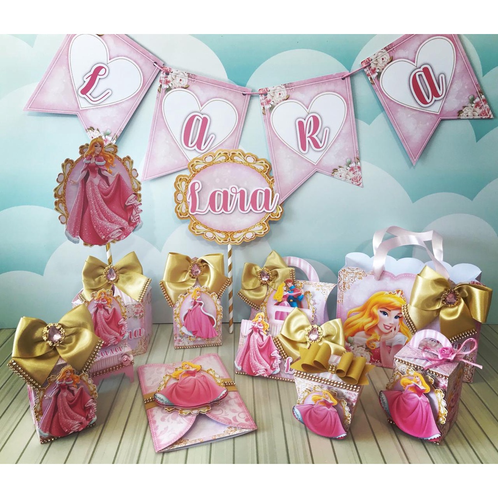 Kit Festa AURORA BELA ADORMECIDA Personalizado | Lembrancinhas | Decoração Aniversário | Caixa Milk Pirâmide