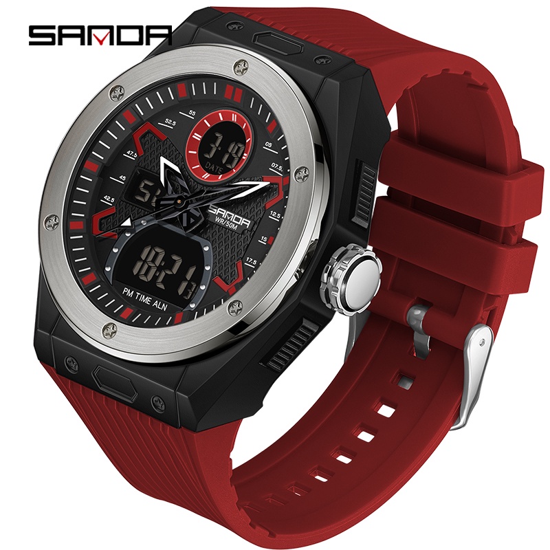 Sanda Original Multi-Display Exterior Multifuncional Quartzo Luxo Casual À Prova D'água Relógio Eletrônico SD3138-15 · foto 2