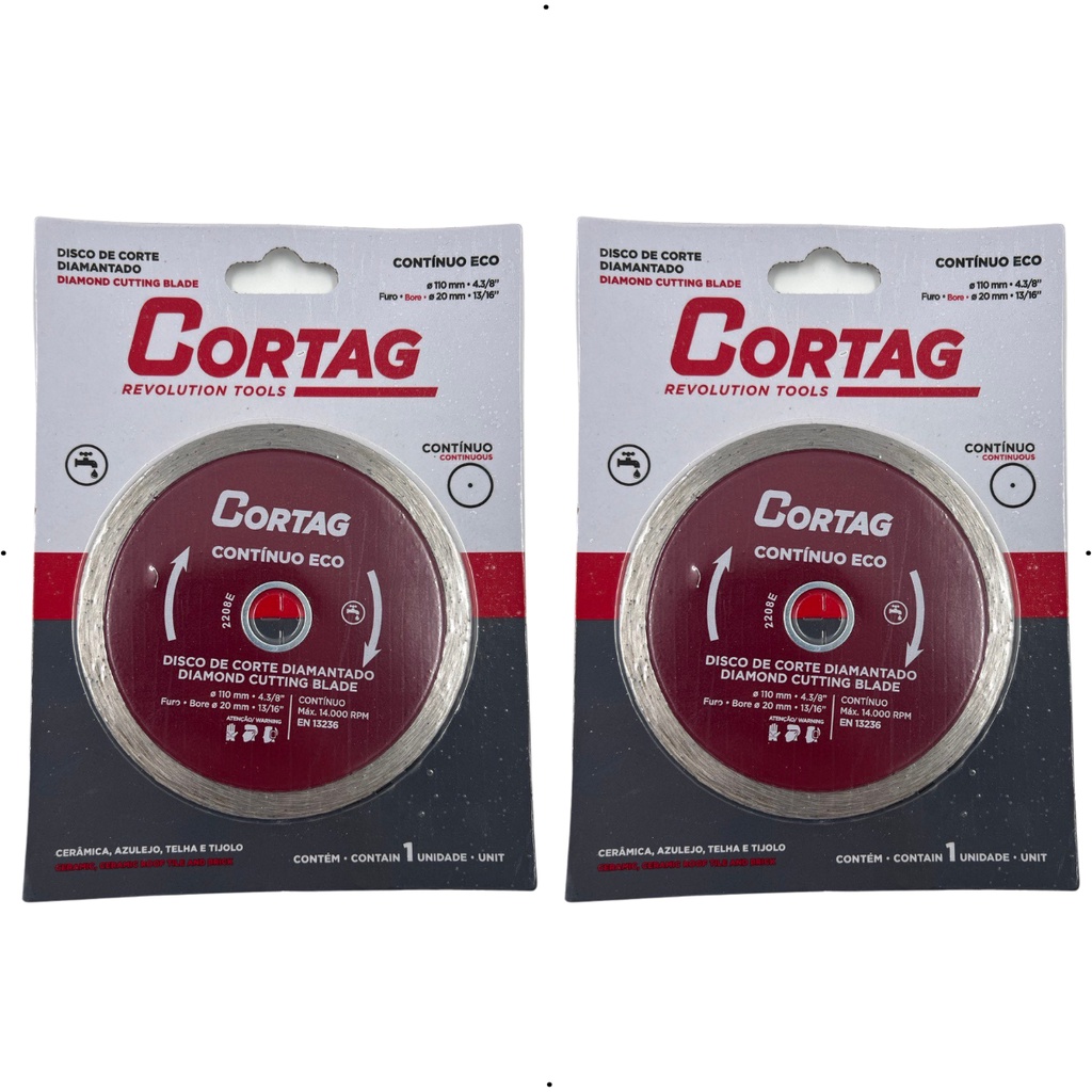 Kit 2 Disco Diamantado Cortag Contínuo Eco 110mm 2 Unidades Cód 61548