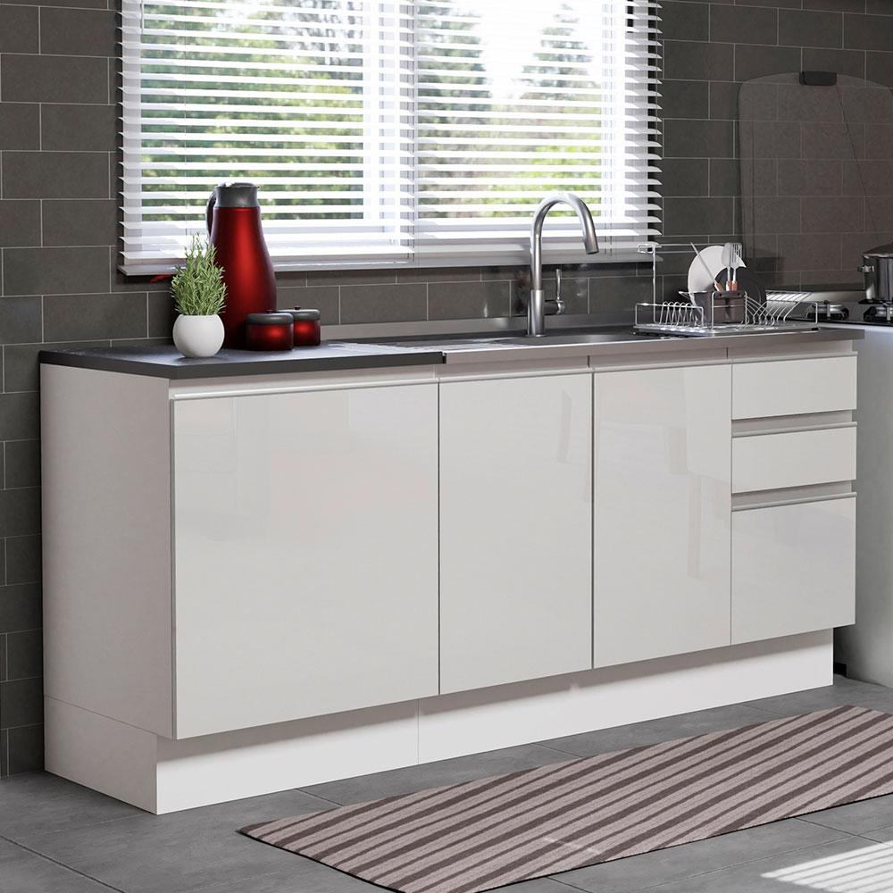 Kit com 2 Balcões de Cozinha Madesa Acordes 100% MDF (Sem Tampo e Pia) Frentes Branco Brilho em Oferta na Shopee