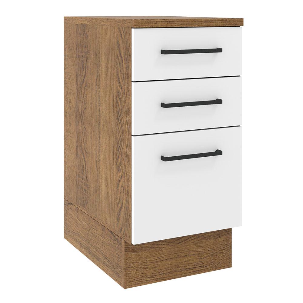 Balcão Armário de Cozinha 40 cm 3 Gavetas Rustic/Branco Agata Madesa - Home & Living