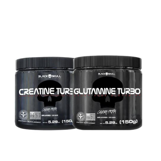 Kit Massa e Força - Creatina Turbo 150gr + Glutamina Turbo 150gr - Black Skull