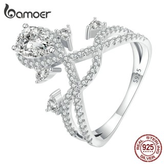 Bamoer 925 Silver Simple Droplet Crown Ring De Múltiplos Tamanhos Joalheria Da Moda Para Casais Mulheres Estudantes