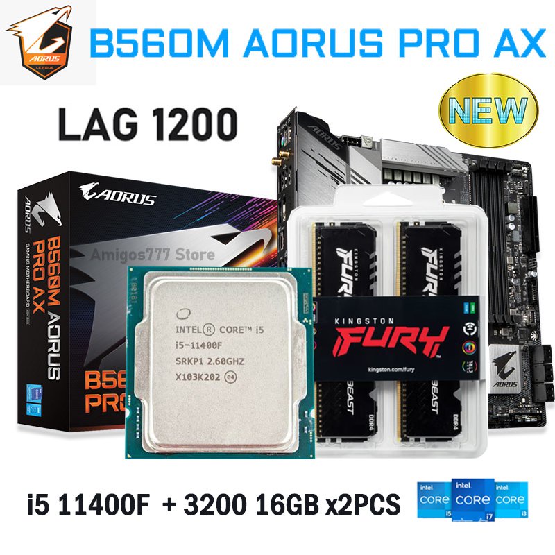 Placa Mãe LGA 1200 Gigabyte B560M AORUS PRO AX + i5 11400F Intel 128GB DDR4 PCI-E 4.0 M . 2 CPU B560 Para Jogos Novo SQQL