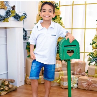 CAMISA DE NATAL GOLA POLO  Infantil Menino Algodão Camiseta
