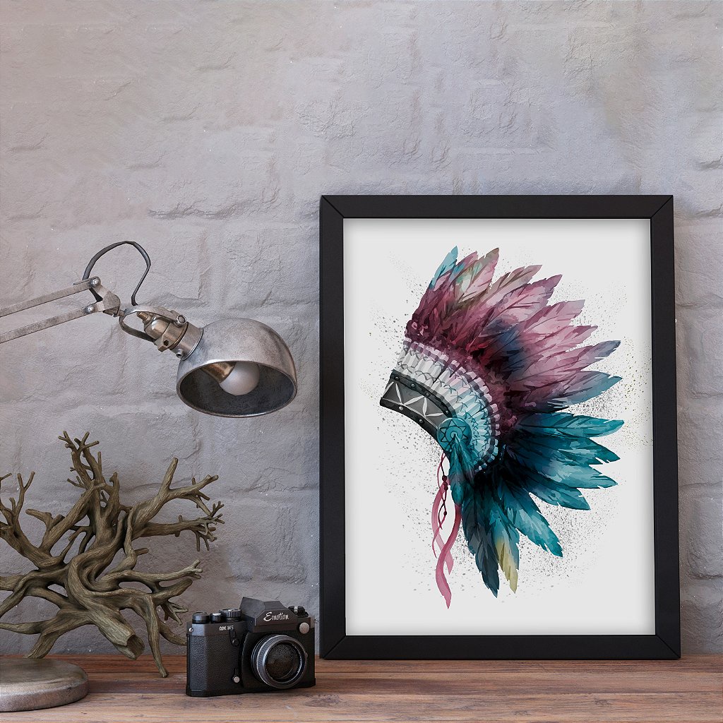 Quadro Decorativo Cocar Colorido Índio Indígena