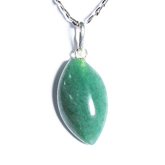 Mini Pingente Navete Pedra Quartzo Verde 22mm Pino Prata 950