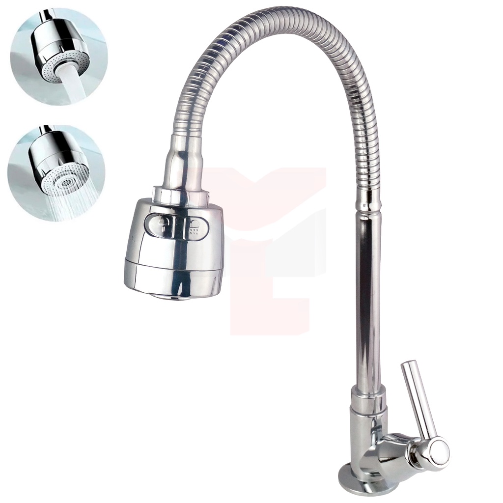 Torneira Cozinha Gourmet Bancada Pia Mesa Cano Flexível 1/4 de volta C-66 Cdg. 1099-1 Inox