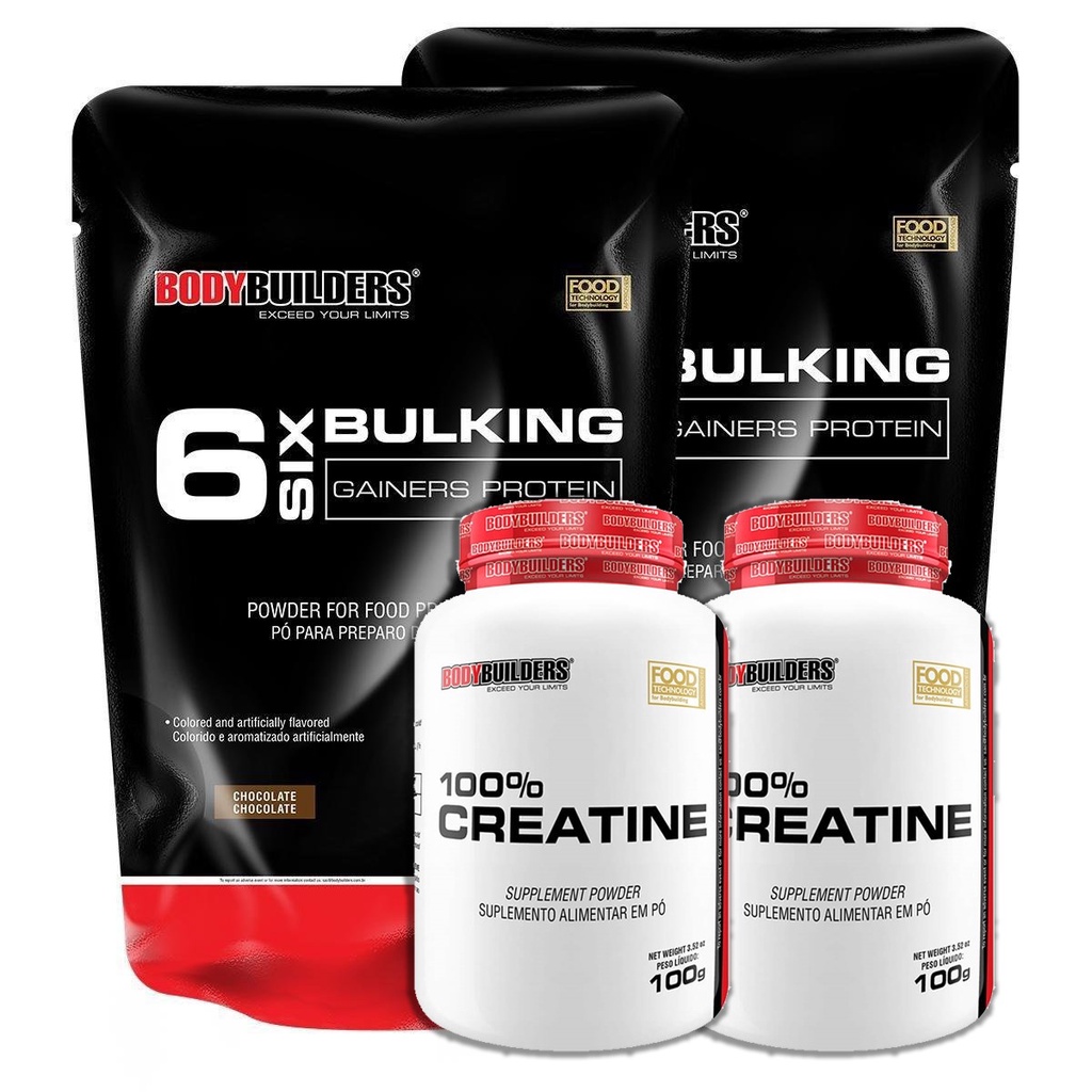 KIT 2x Hipercalórico 6 Bulking 6kg + 2x Power Creatina 100g - Bodybuilders - Todos Os Sabores