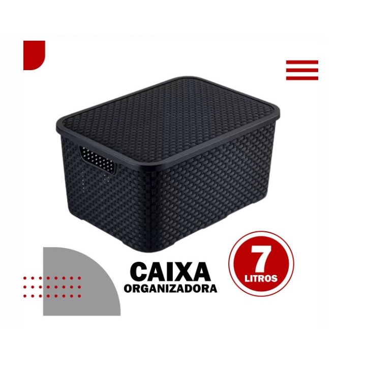 Caixa Organizadora Rattan com Tampa 7L – Multiuso para Brinquedos, Roupas Íntimas e Acessórios