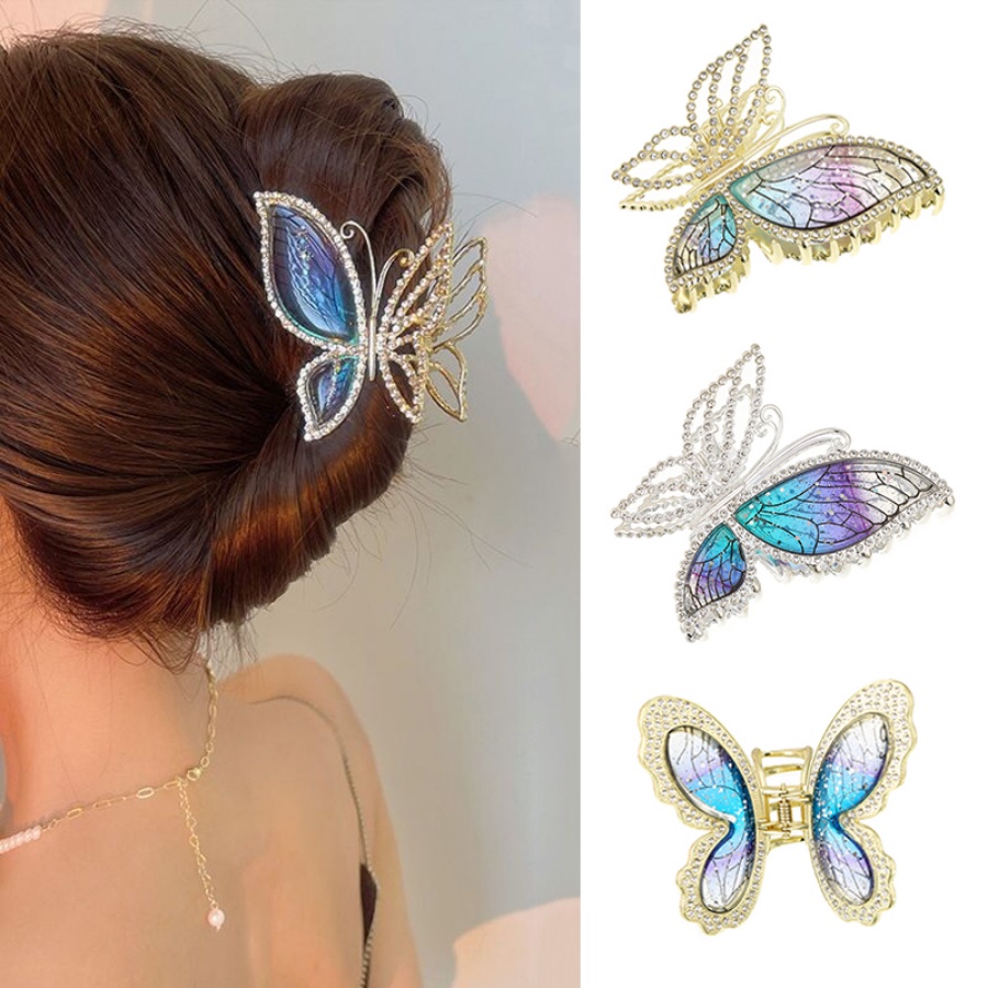Coreano Liga Borboleta Strass Grampo De Cabelo Garra Mulher Cristal Diamante Rabo De Cavalo Titular Hairpin Acessórios P em Oferta na Shopee