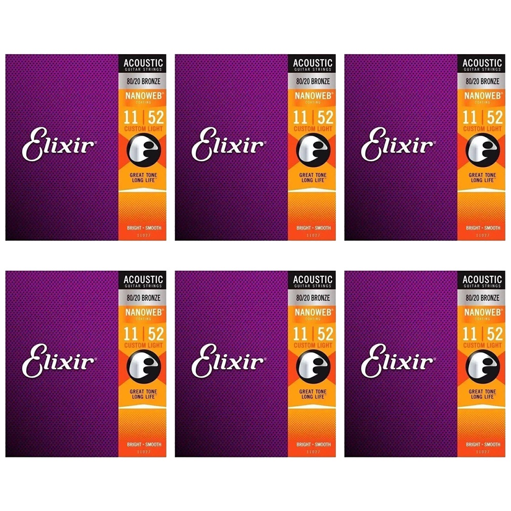 6 Pçs/Conjunto Elixir Cordas Acústicas Para Violão 0,10 Revestimento 80/20 Bronze NANOWEB Personalizado Luz 011-052 11027 11052 16002 16027