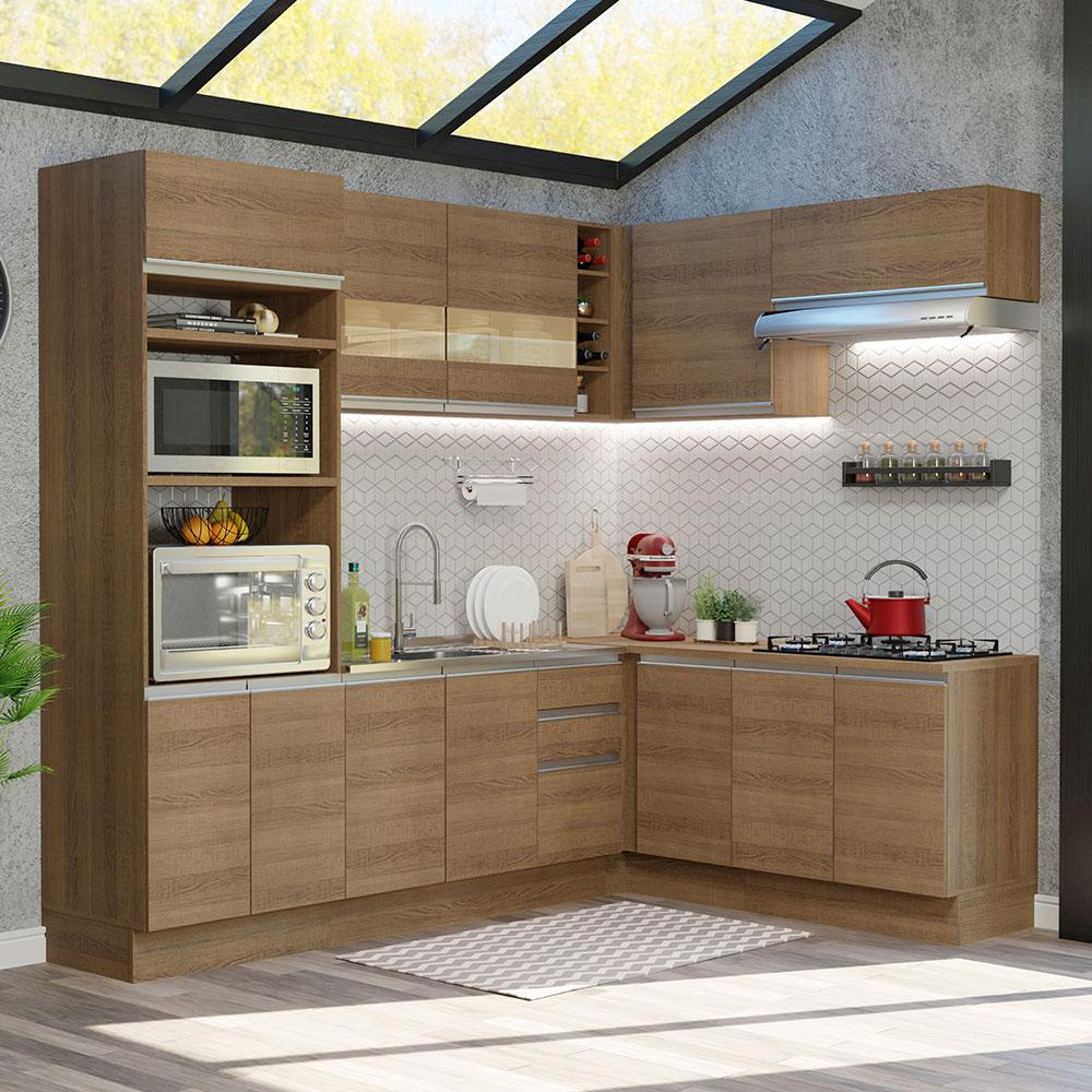 Cozinha Completa de Canto Madesa Glamy 419001 com Armário e Balcão (Sem Tampo e Pia) - Rustic em Oferta na Shopee