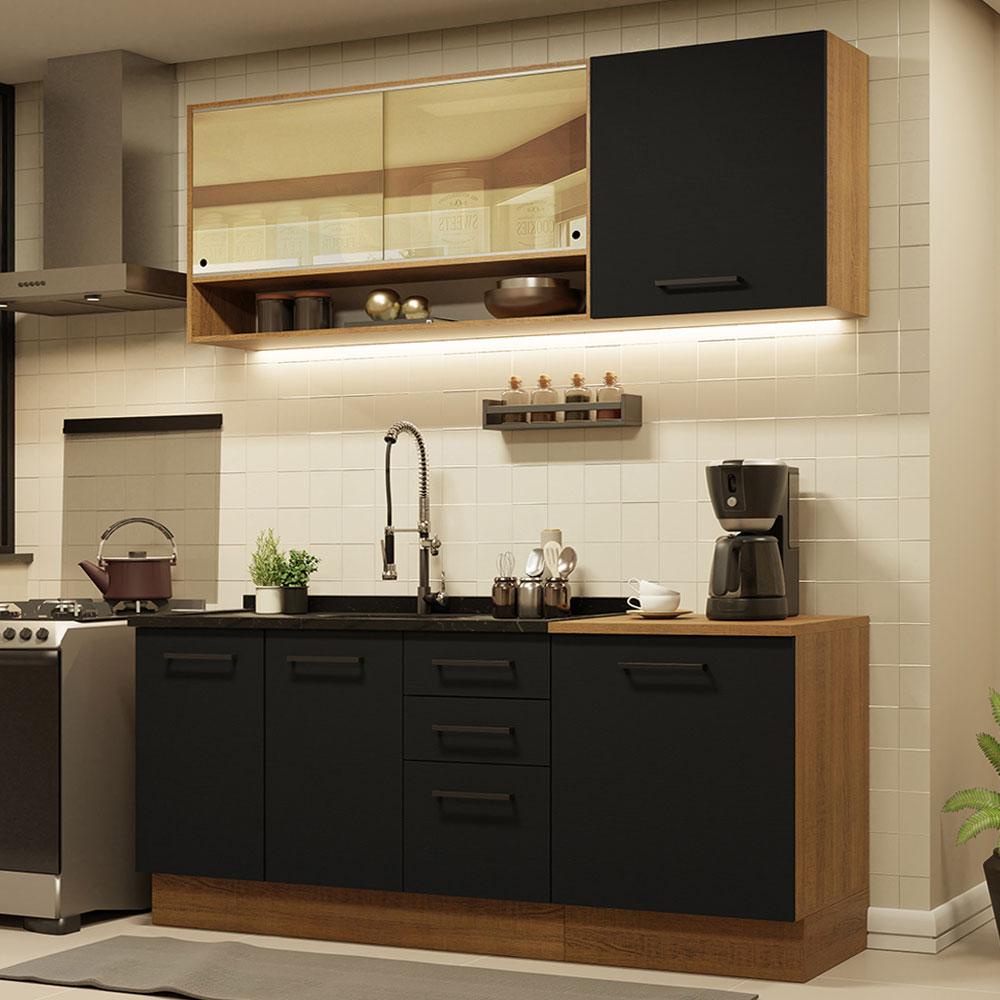 Armário de Cozinha Compacta 180cm Rustic Preto Agata Madesa 02 em Oferta na Shopee