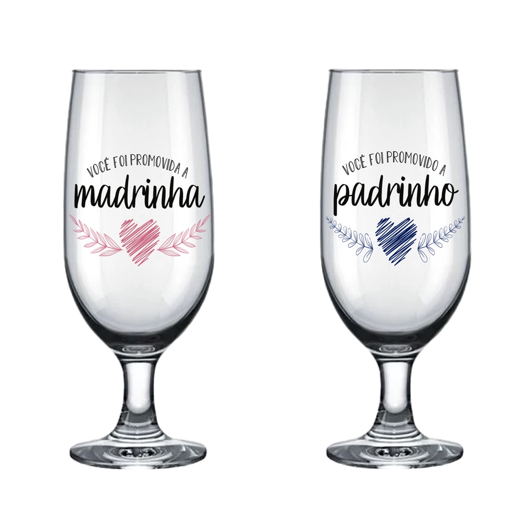 01 Taça Para Convite Padrinhos Casamento Batizado Batismo Lembrancinha Dindo e Dinda Madrinha e Padrinho 300ml