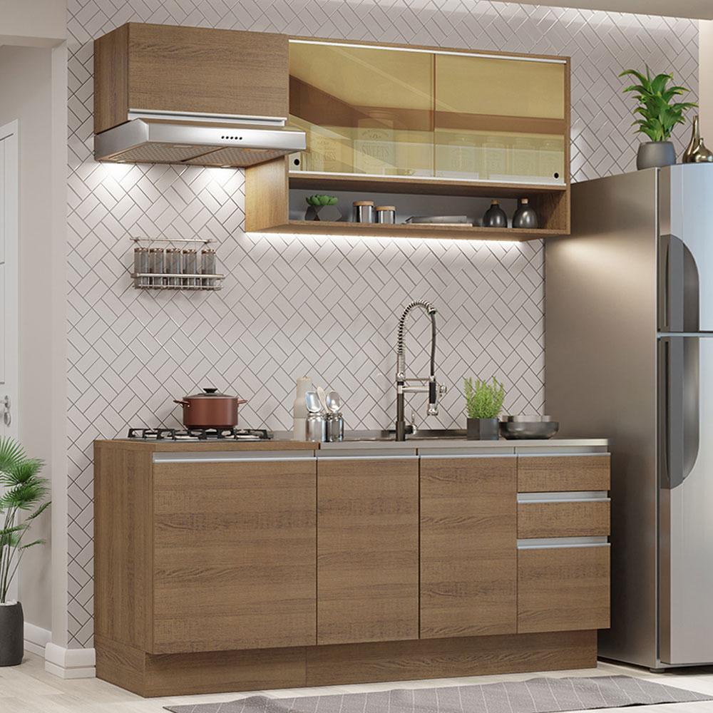 Armário de Cozinha Compacta 180cm Rustic Glamy Madesa 08 em Oferta na Shopee