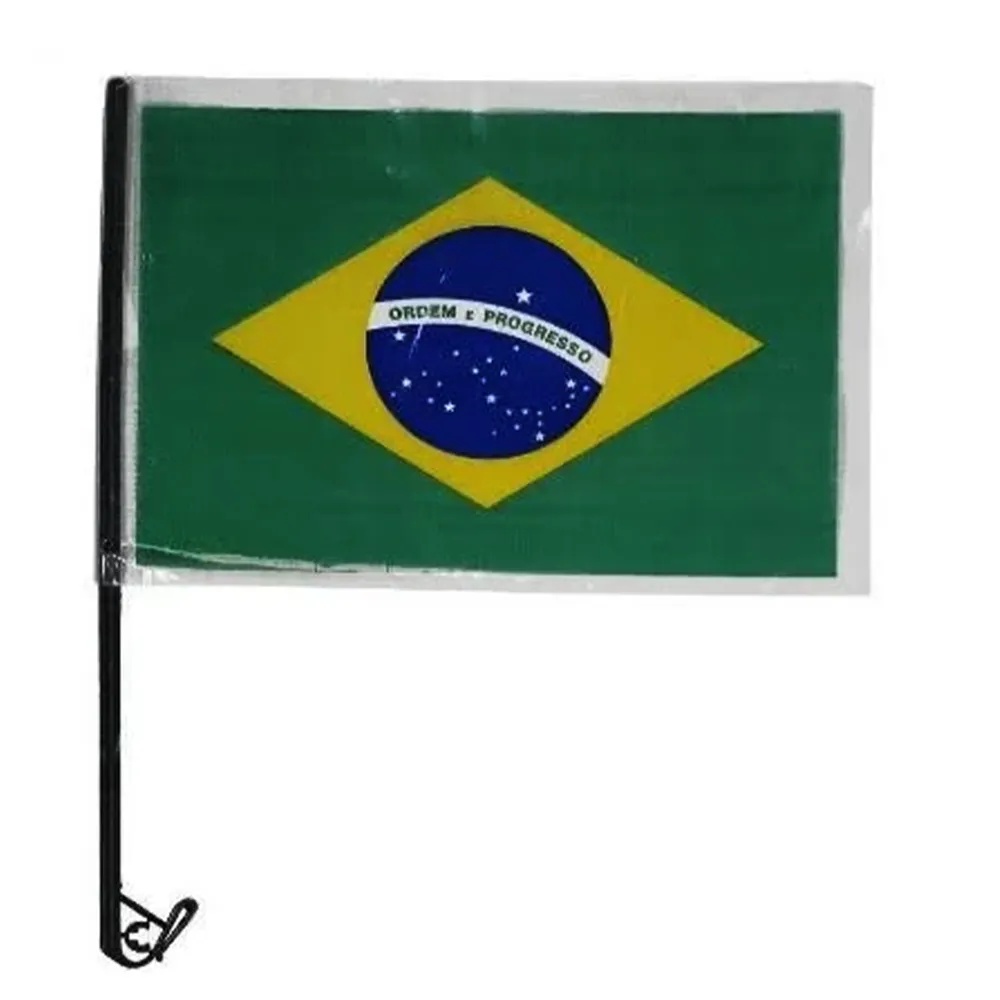 10 Hastes de Bandeira para Carro + Bandeira do Brasil em Plastico 30x40 COPA DO MUNDO