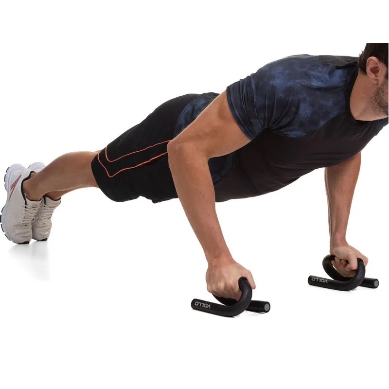 Par de Suportes Apoio de Flexão Em Aço Vollo VP1069 Preto Fitness Yoga