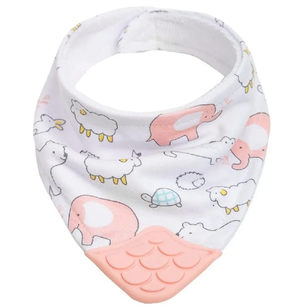 Babador Bandana Com Mordedor Animais Rosa Buba Novo Original